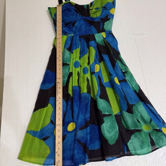 JAX Designer Blue Green Floral Cotton Silk Blend Sundress Size 6 Wedding Guest‎ - Picture 10 of 16